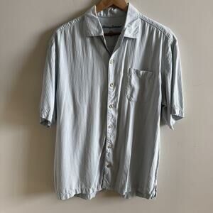 Tommy Bahama Men's L 100% Silk Camp Shirt Button Up Short Sleeve Pocket Relaxed